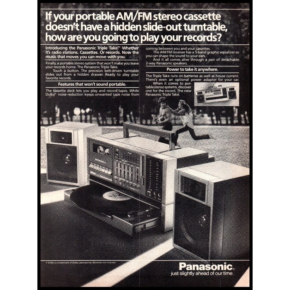1984 Panasonic Triple Take Portable Stereo Ghetto Blaster Vintage Print Ad Art